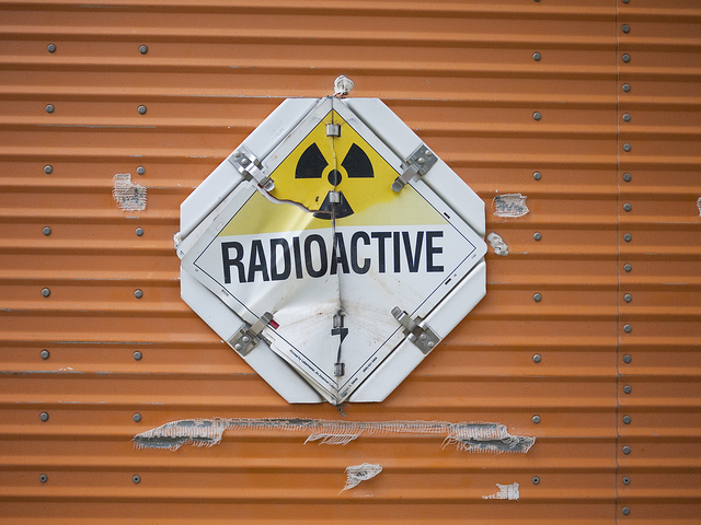 Radioactive sign on a roller shutter