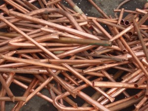 Pile of copper piping for recycling